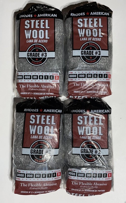 (4 Packs) Rhodes American – Steel Wool – Grade #3 – Coarse – 12 Pads / Pack