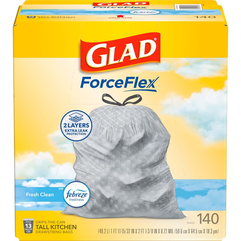 Glad Forceflex Tall Kitchen Trash Bags 13 Gallon Fresh Clean 140 Count Package