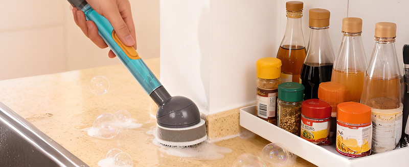 Soap Dispensing Dish Brush Stora Set with 360° Rotating Head, Kitchen gallery