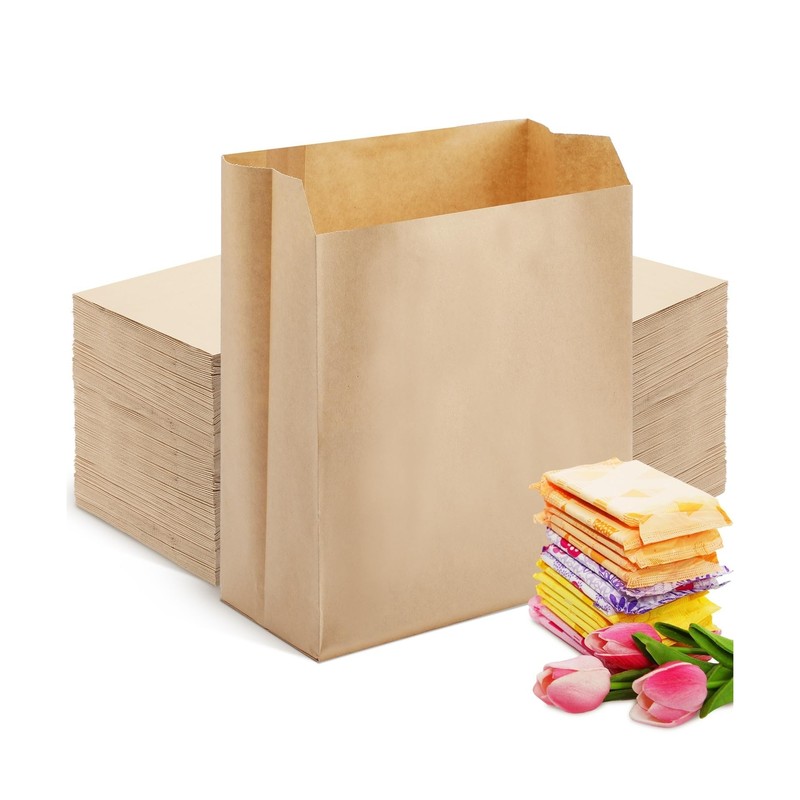 500 Pcs Waxed Sanitary Napkin Disposal Bags 7.5” x 10” x 3.5” Kraft Femini…
