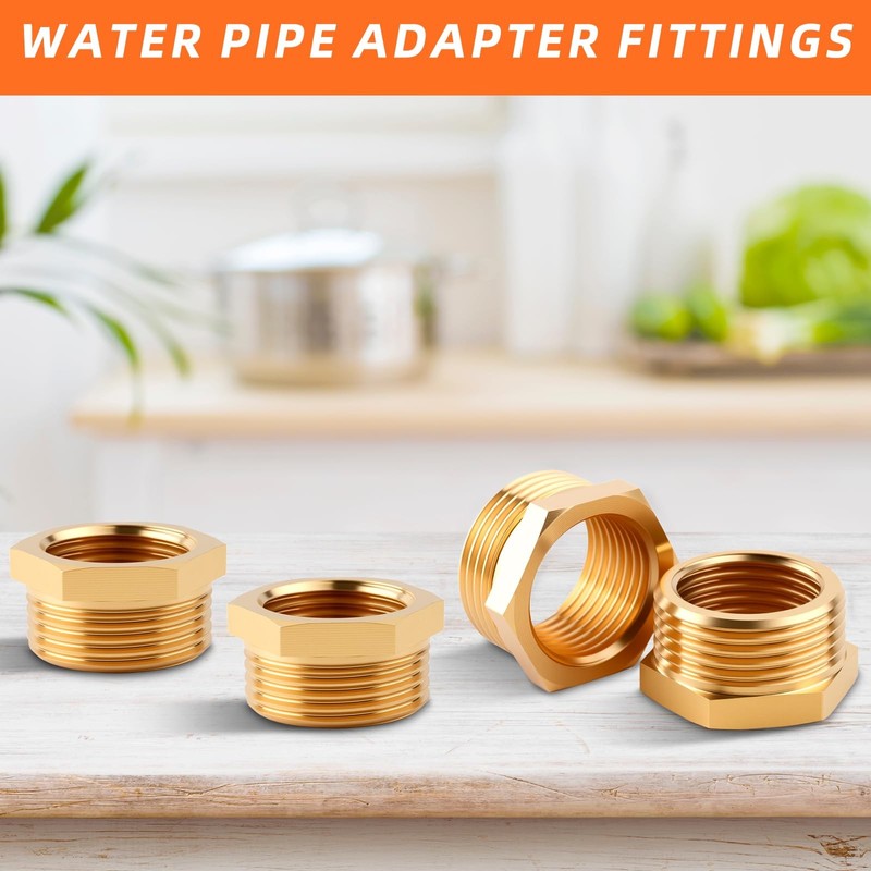 3/4" GHT Male to 1/2" NPT Female Brass Hose Adapter - 4 Pack 0.5 inches, Gold gallery