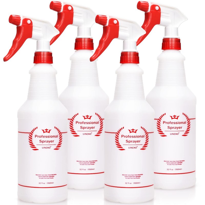 Uineko Plastic Spray Bottle (4 Pack, 32 Oz, All-Purpose) 32 4 white