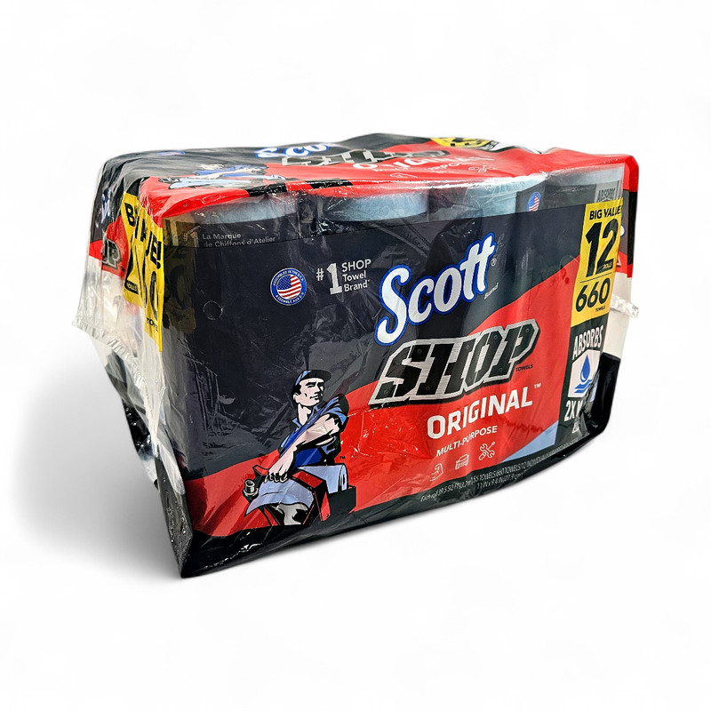 Scott Shop Towels Original Multi-Purpose Rags 55 Sheet Roll – 12 Count