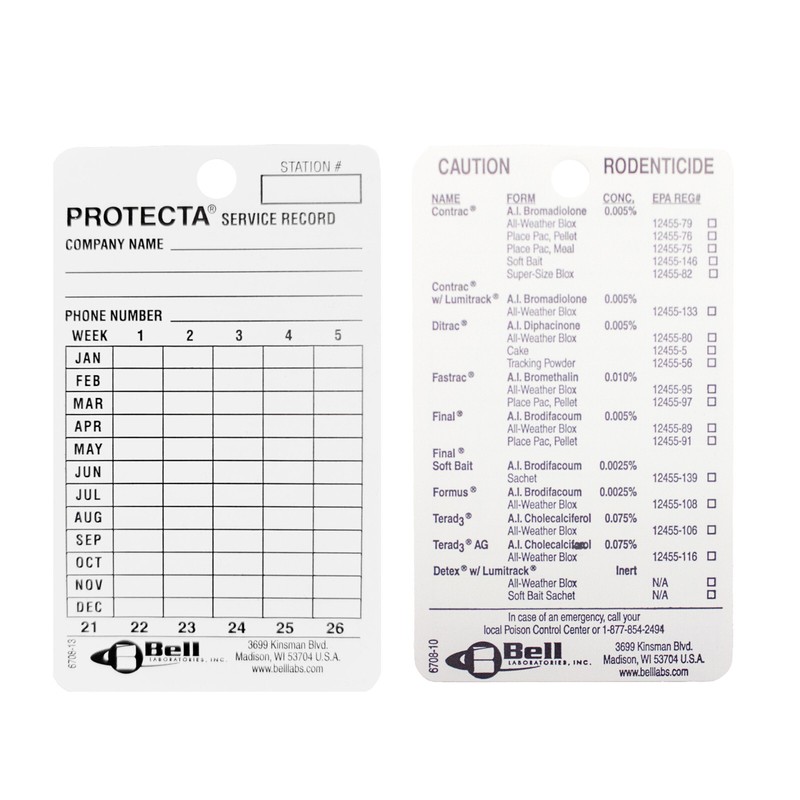 Protecta Baiting Station Service Record Cards (100 Cards) Protecta Service Cards