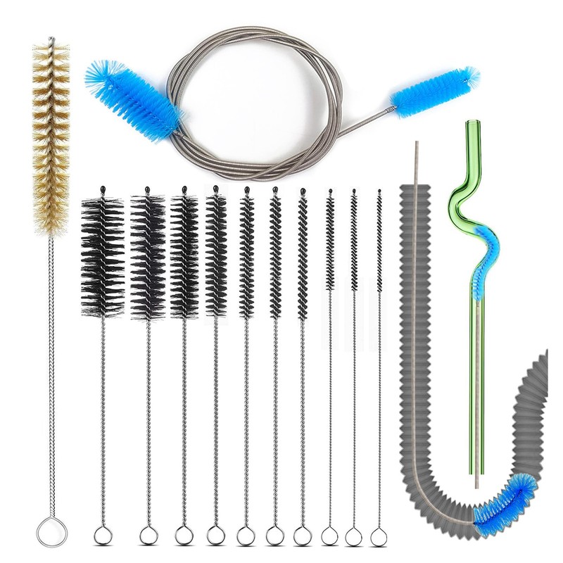 12 Pcs Tube Pipe Cleaners Brush Set | Flexible Drain Brush,Long Straw Blue
