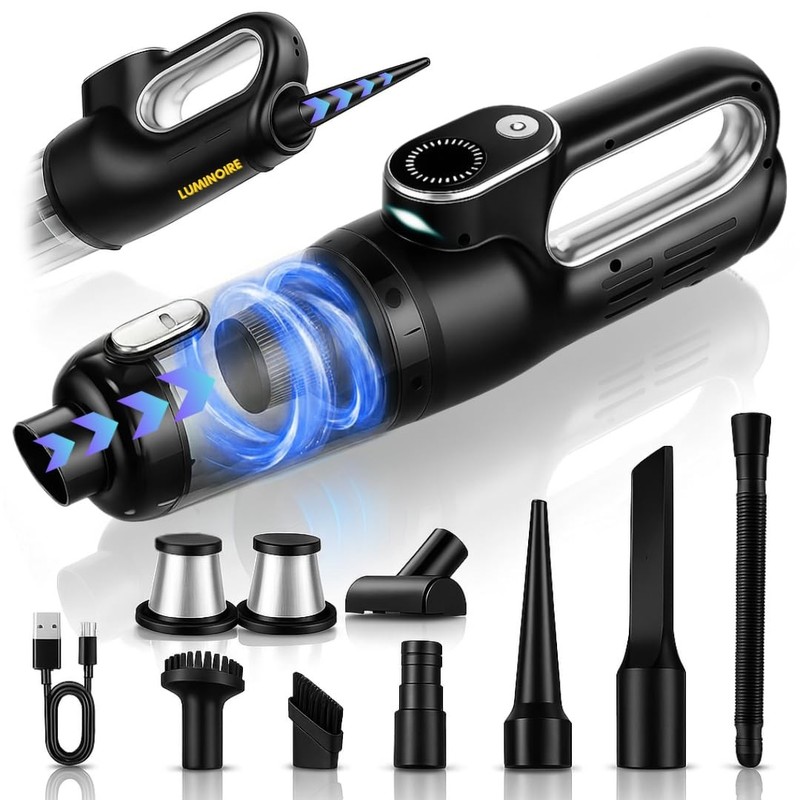 Car Vacuum Portable Cordless, 4-in-1 Mini with 19500pa Black
