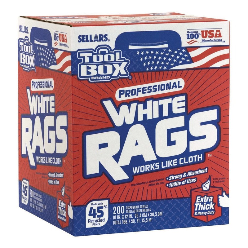 Sellars 58202 1-Ply 9.8 x 12 TOOLBOX Rags - White (6/Carton) New