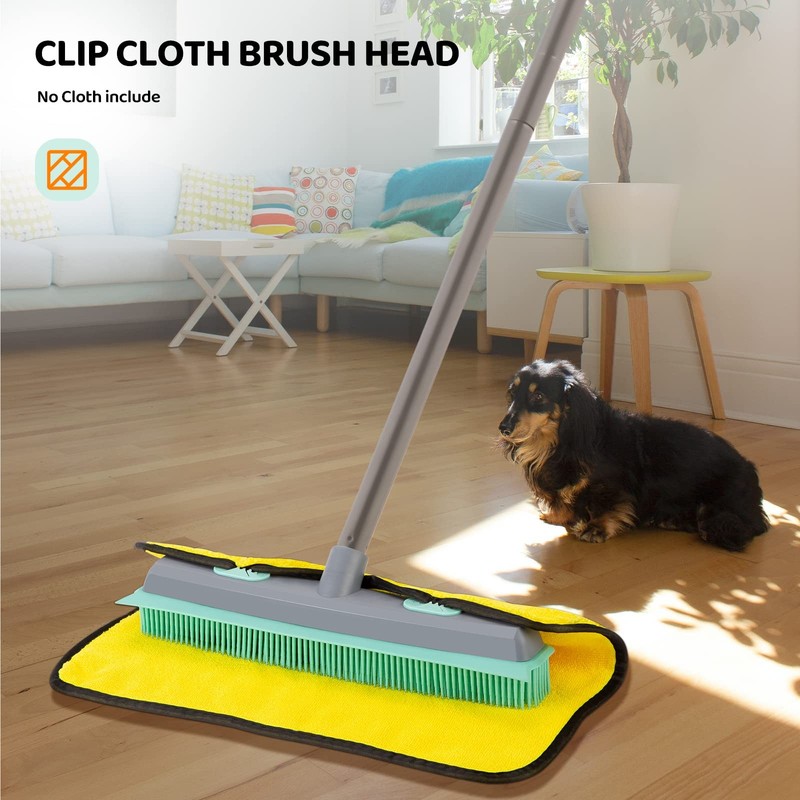 Conliwell Rubber Broom Carpet Rake for Pet Hair, Fur Iron Handle, Blue gallery