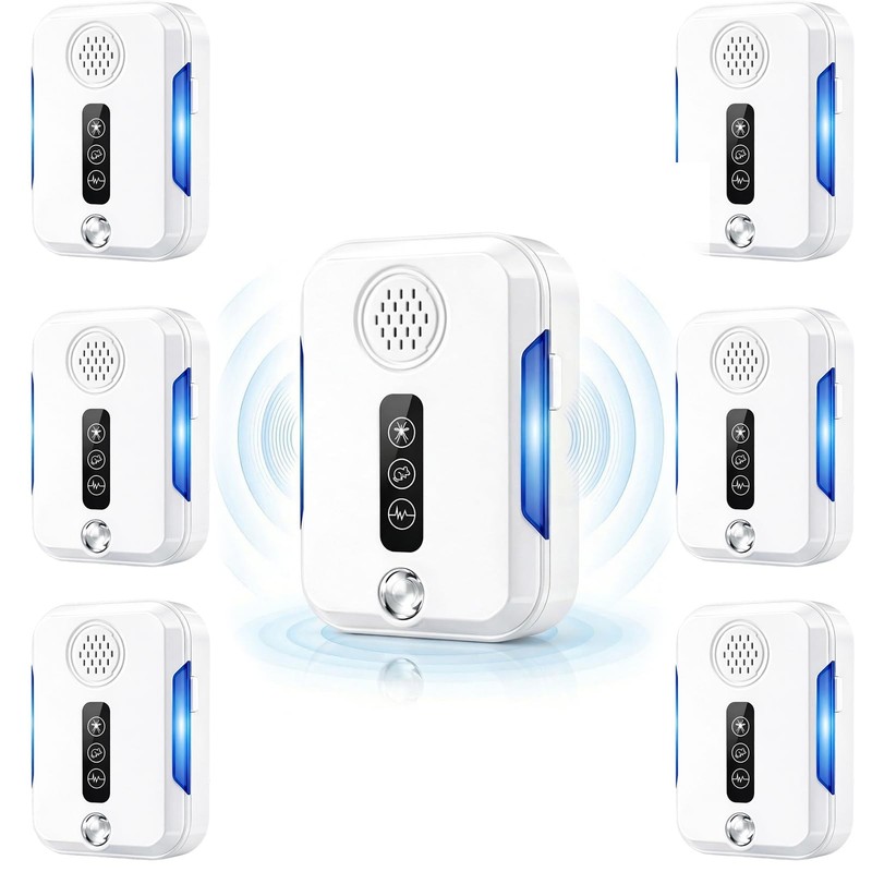 2026 Upgraded Ultrasonic Repeller Pest Indoor – Electronic 6 Pack, white
