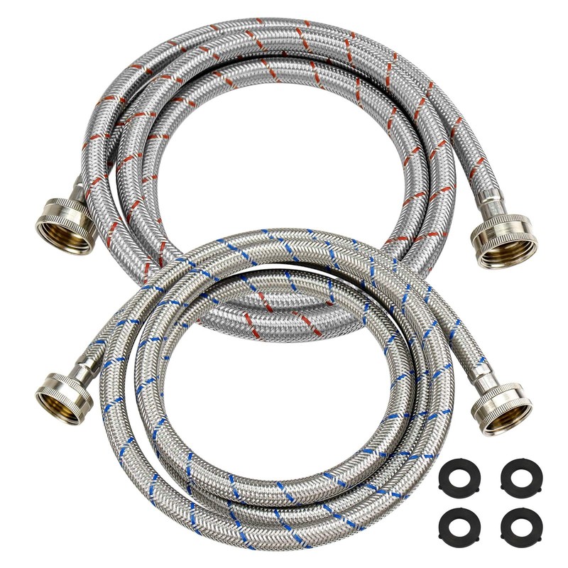 Beaquicy 6 Ft Washer Stainless Steel Hoses Braided 6 Feet, Blue,Red