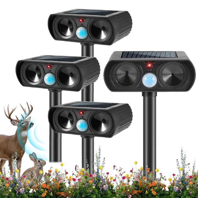2026 4Pack Sonic Fortress Pro Deer Repellent Outdoor Solar Ultrasonic black