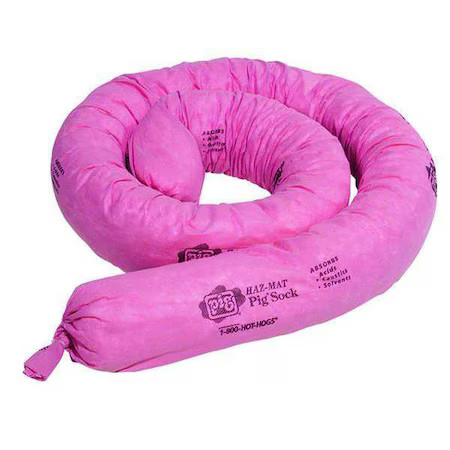 Pig Ha1010 Sorbent Sock, 18 Gal, 5 In X 10 Ft, Acids, Bases, Unknowns, Pink, 2