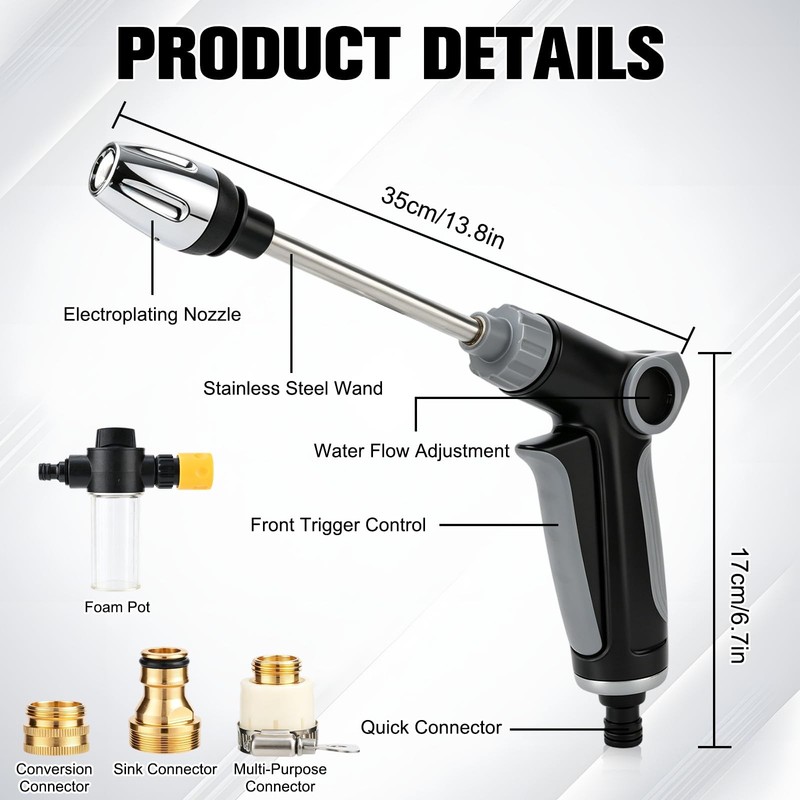 Turbo High Pressure Washer Gun, Heavy Duty Garden Hose Nozzle, Turn Any Black gallery
