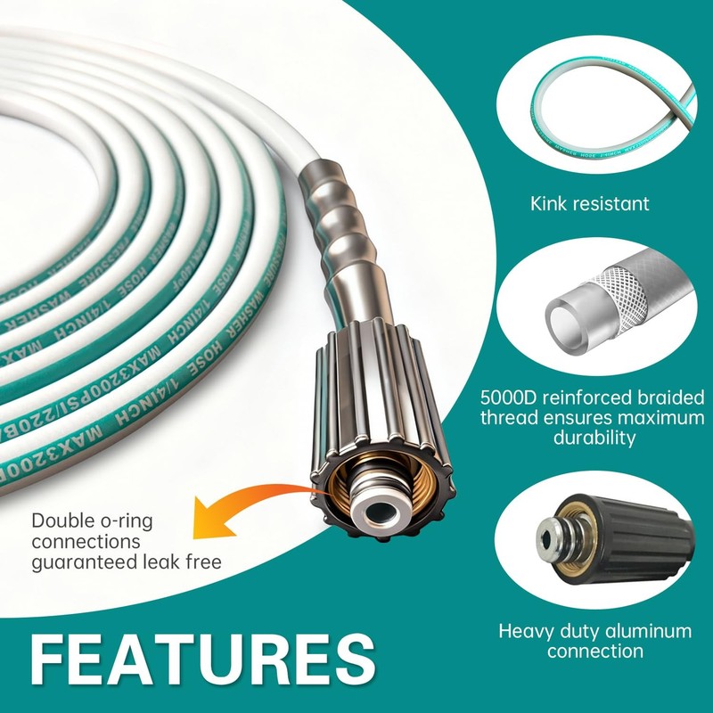 50 Ft Pressure Washer Hose 1/4 Inch M22 Dual O Ring Gray Replacement Hose gallery
