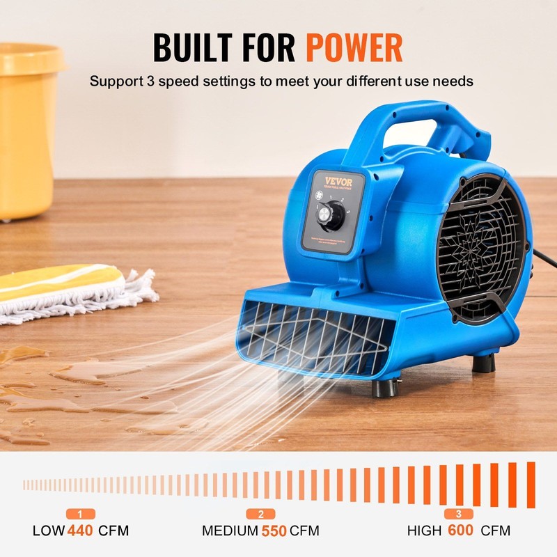 Floor Blower 1360 RPM 600 CFM Air Mover with 4 Blowing Angles 3-Speeds gallery