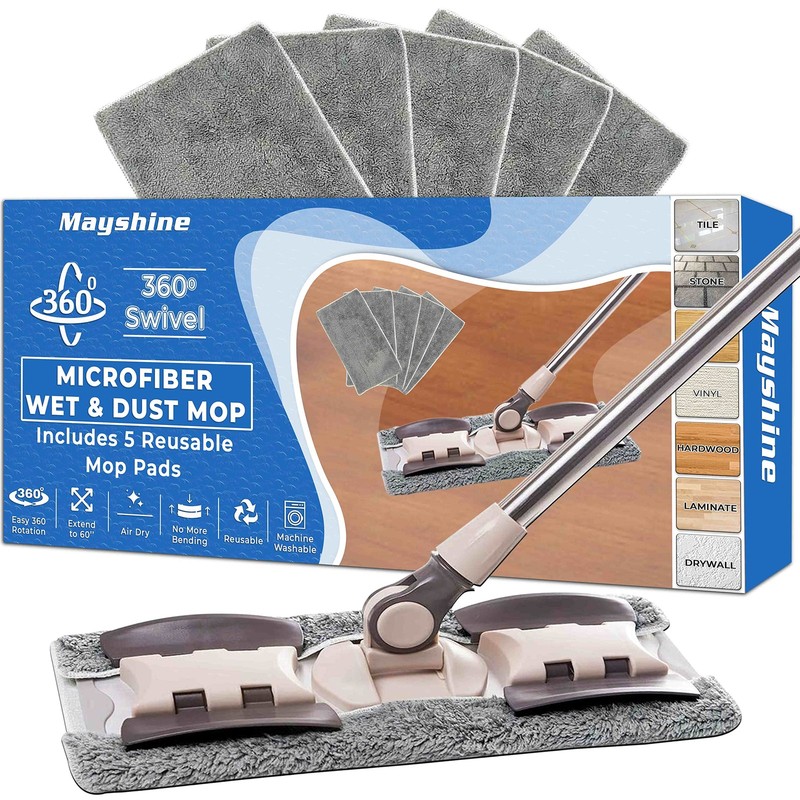 MAYSHINE Microfiber Hardwood Floor Wet and Dry Dust Mop w/ 5 15 Inch, Brown