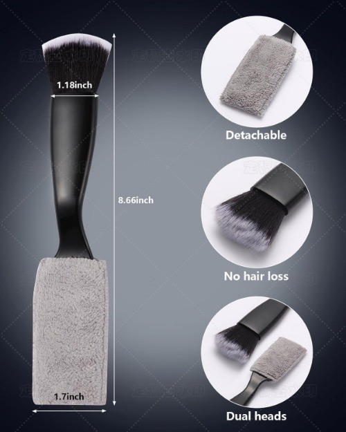 3PCS Car Interior Detailing Kit - 2 Curved Soft Bristle Brushes & 1 Dual-Head Du gallery
