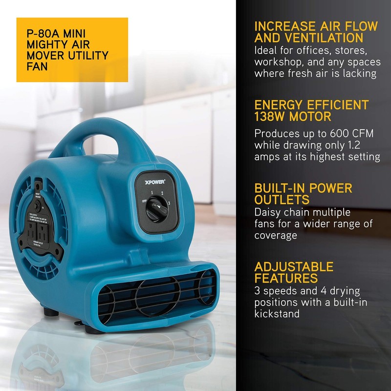 Air Mover 138W 600 CFM Centrifugal Carpet Dryer Stackable P-80A XPOWER gallery