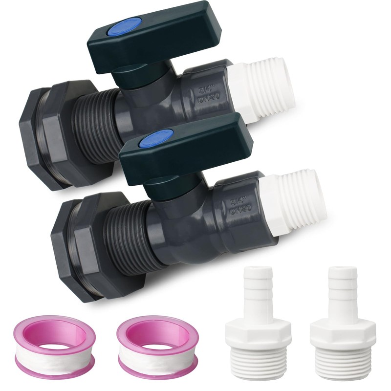 Rain Barrel Spigot Kit with PVC Bulkhead Fitting Adapter, 3/4″ 3/4 inch, Gray