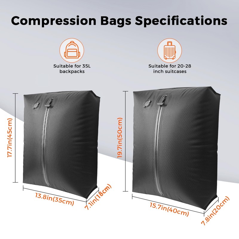 Travel Vacuum Bags with Pump, IP67 Reusable 2PC-PUMP, Black gallery