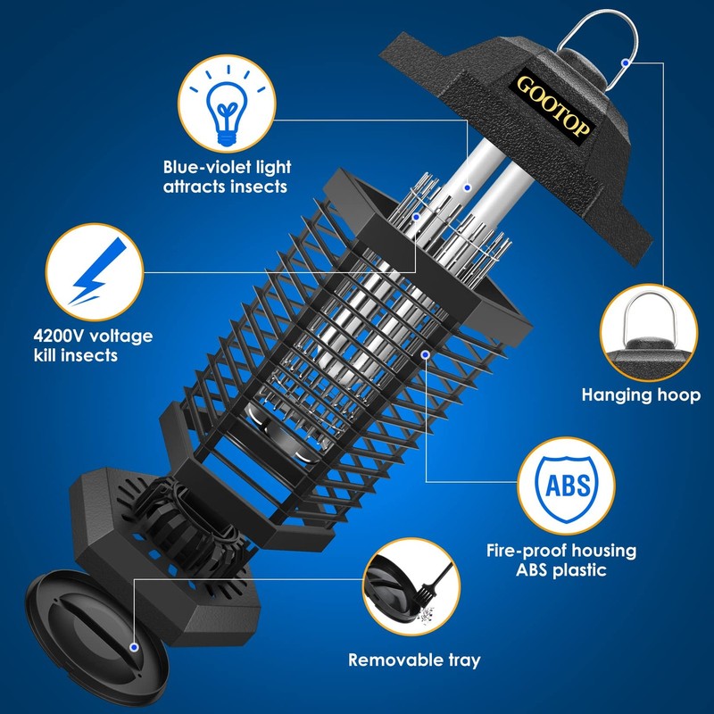 GOOTOP Bug Zapper Outdoor, Mosquito Zapper, 3 Prong Plug in Large, BLACK gallery