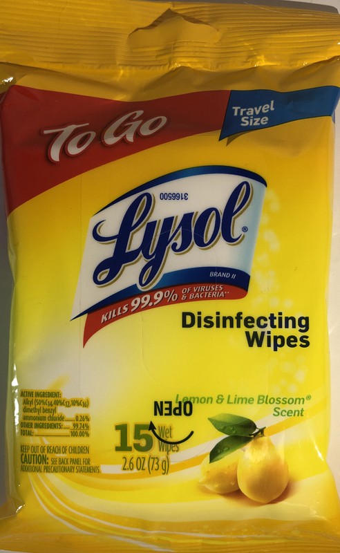 Lysol Wipes Travel Pack 1ea 15ct Pk Lemon & Lime Scent-Kills 99% Germs-SHIP 24HR