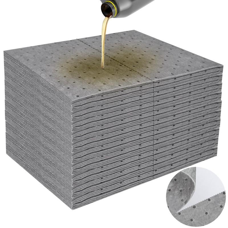 100 Pcs 10×13 Inch Oil Absorbent Pads for Automotive Workshop Spill Control