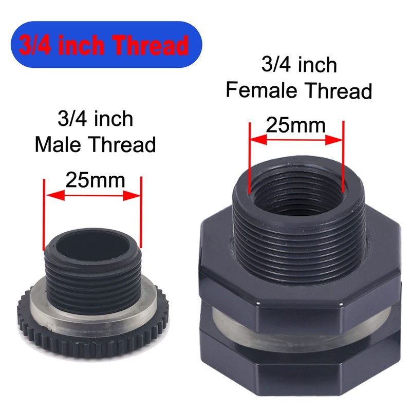 Qitdathn 4 PCS Rain Barrel Bulkhead Fitting kit 3/4" (Diameter 25mm), Gray gallery