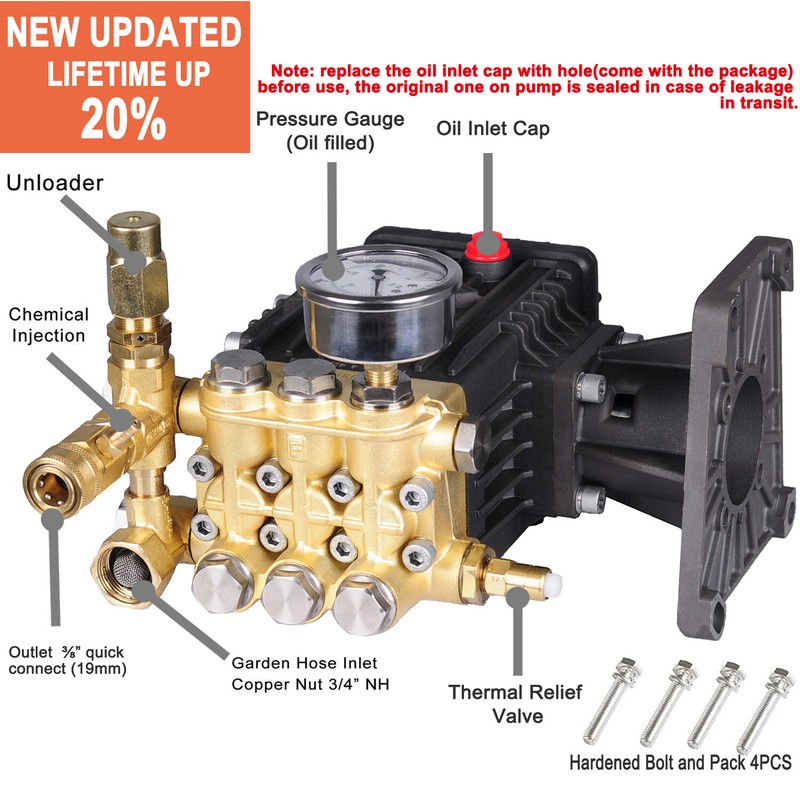 3600 PSI Pressure Power Washer Pump 4.7 GPM for 1" Hollow Shaft Water Pump+Guage gallery