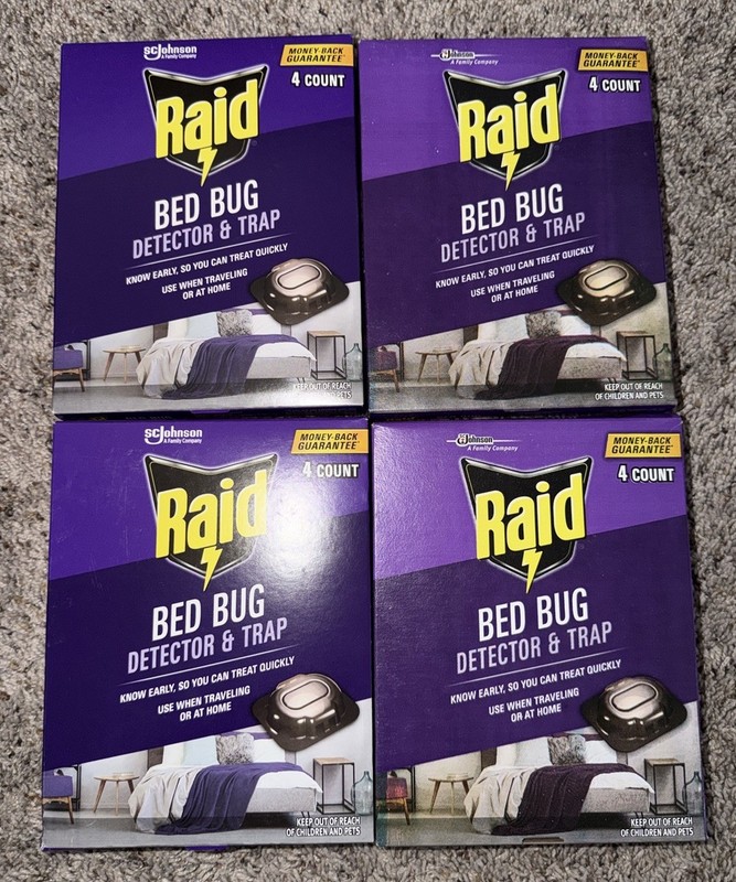 Lot of 4 Raid Bed Bug Detector and Trap for Indoor Use, 4 Count Each