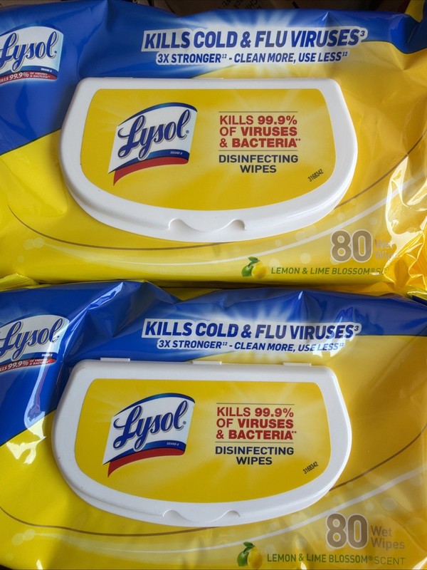 2 Pack LYSOL Disinfecting Wipes – Lemon & Lime Blossom Flatpack 80 Count Each
