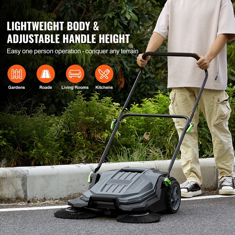 VEVOR Walk-behind Hand Push Floor Sweeper 25.6" Width 5 Gallon Waste Container gallery