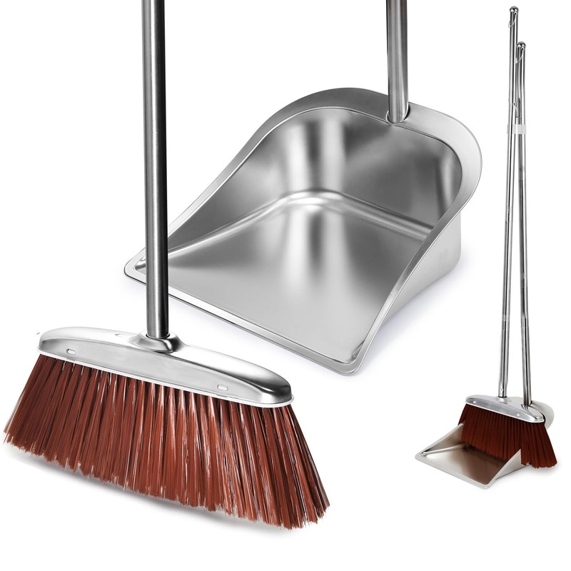 Broom and Dustpan Set for Home, 56″ Long Handled, Brown