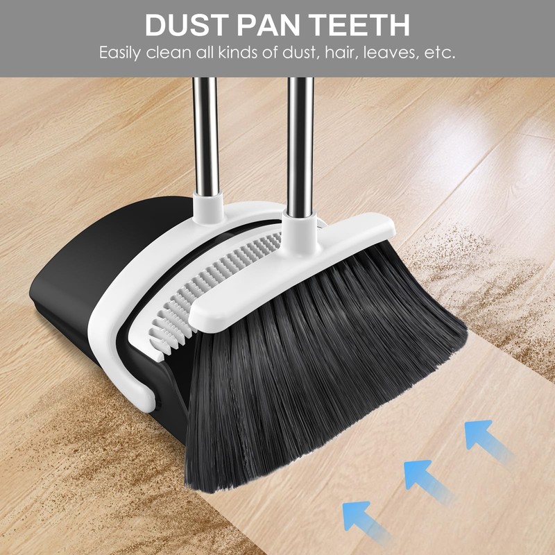 EZKEY Broom and Dustpan Set for Home, 51-in Long Medium, Black White gallery