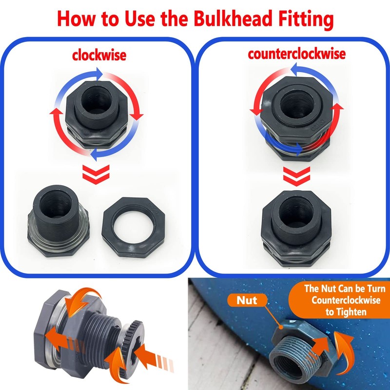 Qitdathn 4 PCS Rain Barrel Bulkhead Fitting kit 3/4" (Diameter 25mm), Gray gallery