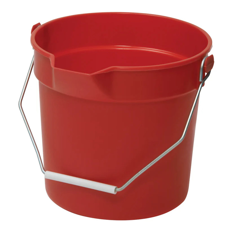 Cleaning Utility Pail Pour Spout Molded Graduations Polyethylene Red 10 Quart