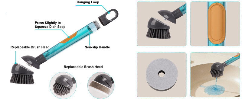 Soap Dispensing Dish Brush Stora Set with 360° Rotating Head, Kitchen gallery
