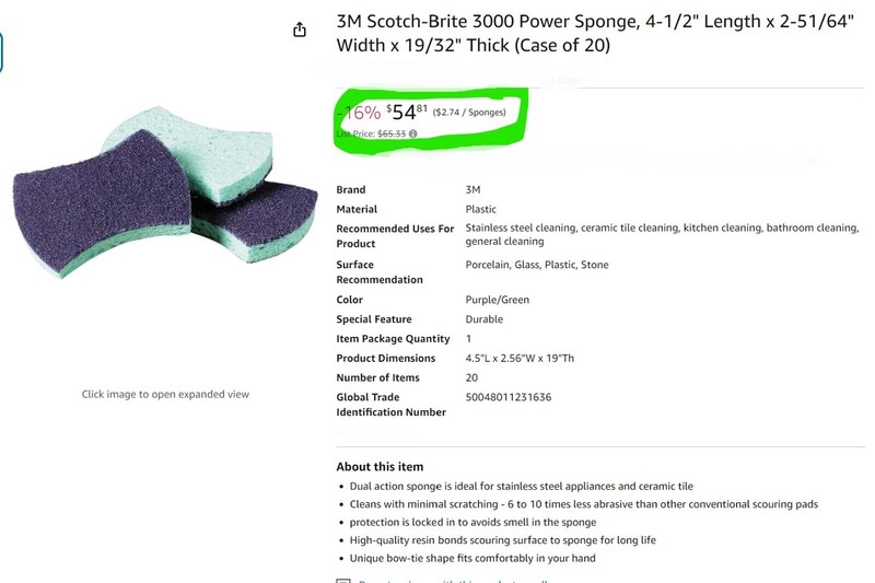 (20) 3M Scotch-Brite 3000 Power Sponge, 4-1/2″ L x 2-51/64″ W x 19/32″ T [A5S1]