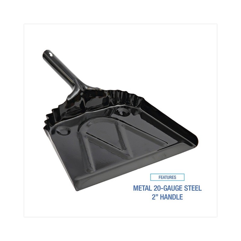 Boardwalk 04212EA 12" Wide Metal Dust Pan w/ 2" Handle - Black New gallery