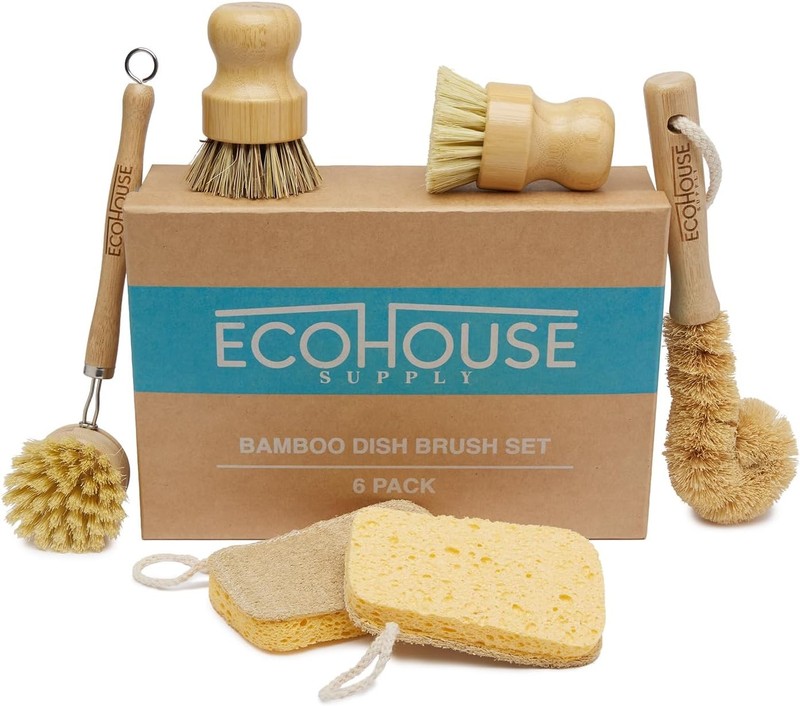 Bboo Dish Brush Set – 6-Piece Natural Fiber Kitchen