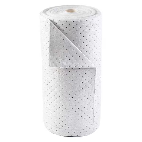 Brady Sorbent Roll, 38 gal, 30 in x 150 ft, Oil, White, Polypropylene BRO150