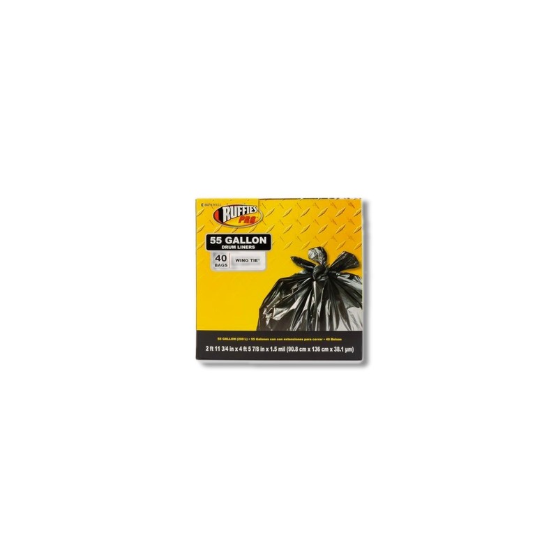 Ruffies 55 gal Drum Liners Wing Ties 40 pk 1.5 mil 1836200