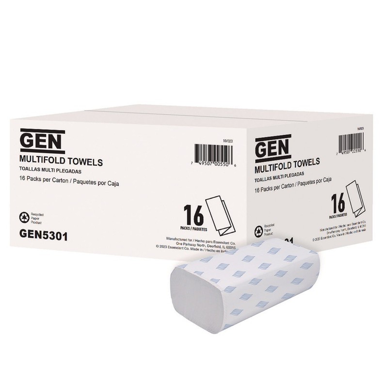 GEN 5301 9.25″ x 9.05″ 1-Ply Multifold Towels – White (16/CT) New
