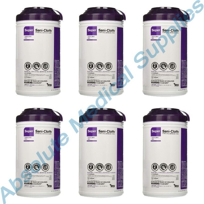 *6-Pack* PDI Sani-Cloth Germicidal Disposable 65 Wipes X-Large 7.5" x 15" Q86984