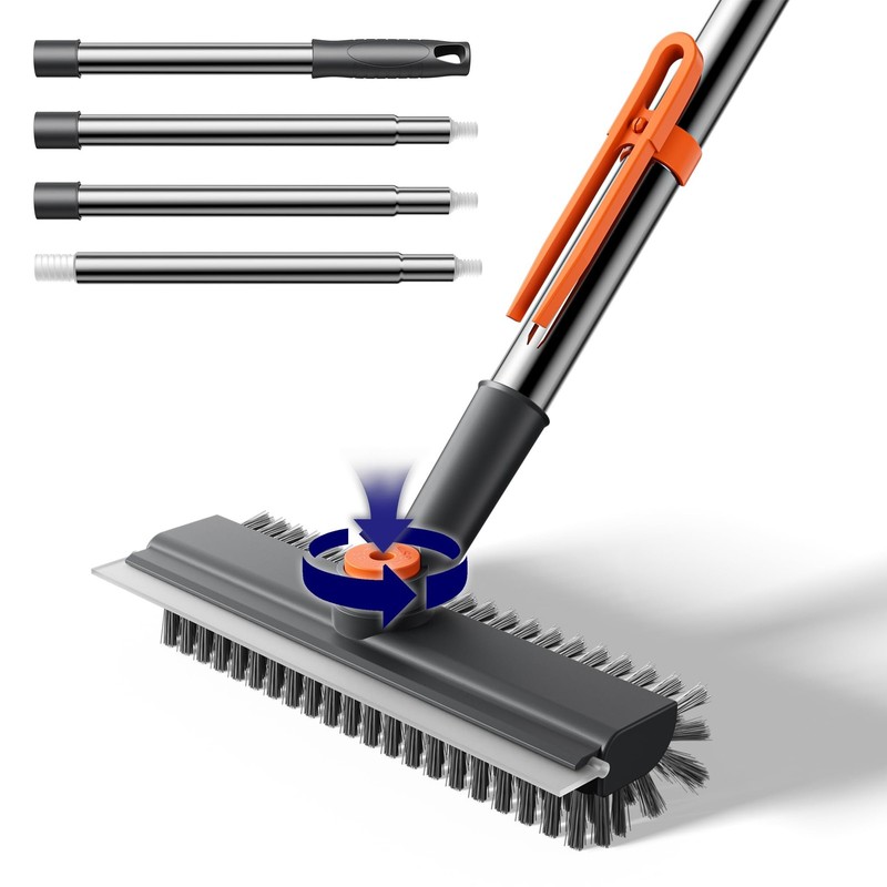 HelpX Small Floor Scrub Brush with Length Adjustable Long 1 Pack, Gray