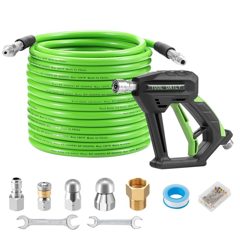 Tool Daily Sewer Jetter Kit for Pressure Washer 50 FT, Short 50 Green