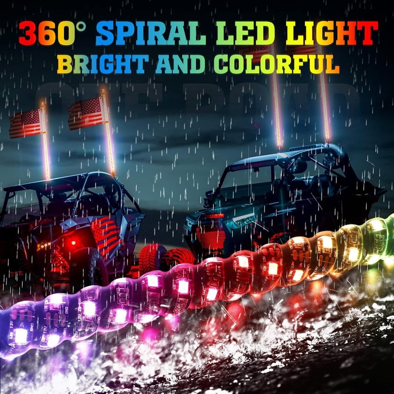 Kemimoto 2Pc 4Ft Spiral Led Whip Lights For Utv Led Whips For Sxs Atv Boat gallery