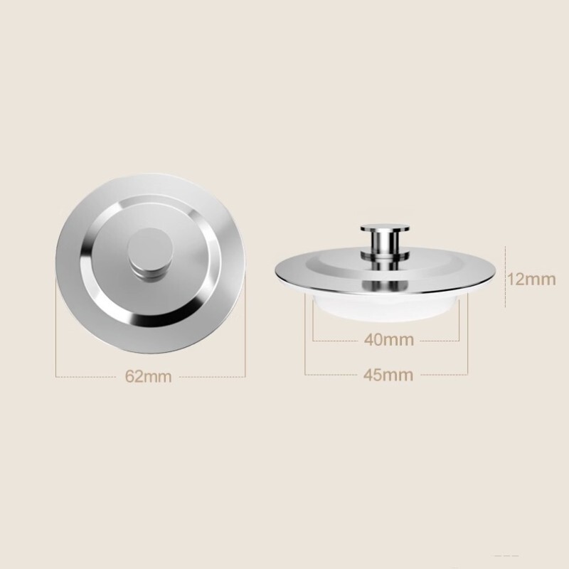 40mm Inner Dia Stainless Steel Sink Drain Cover Seal Plug Silver Tone 2Pcs