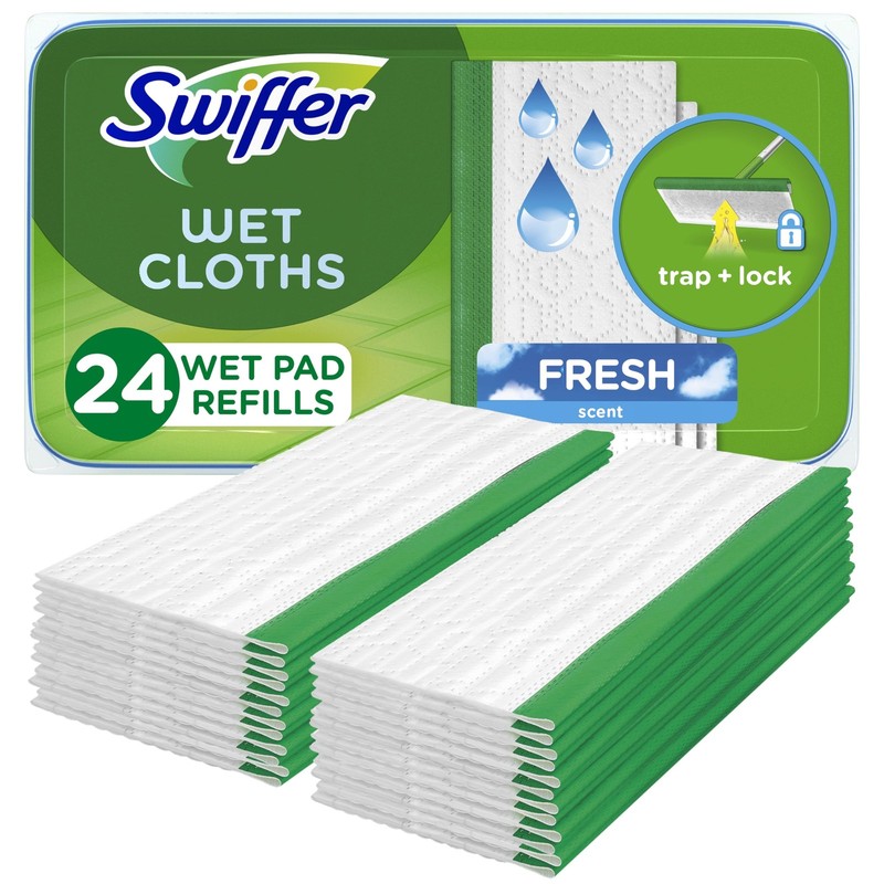 Swiffer Sweep + Mop, Wet Pads Refill, Floor 24 Count (Pack of 1), White