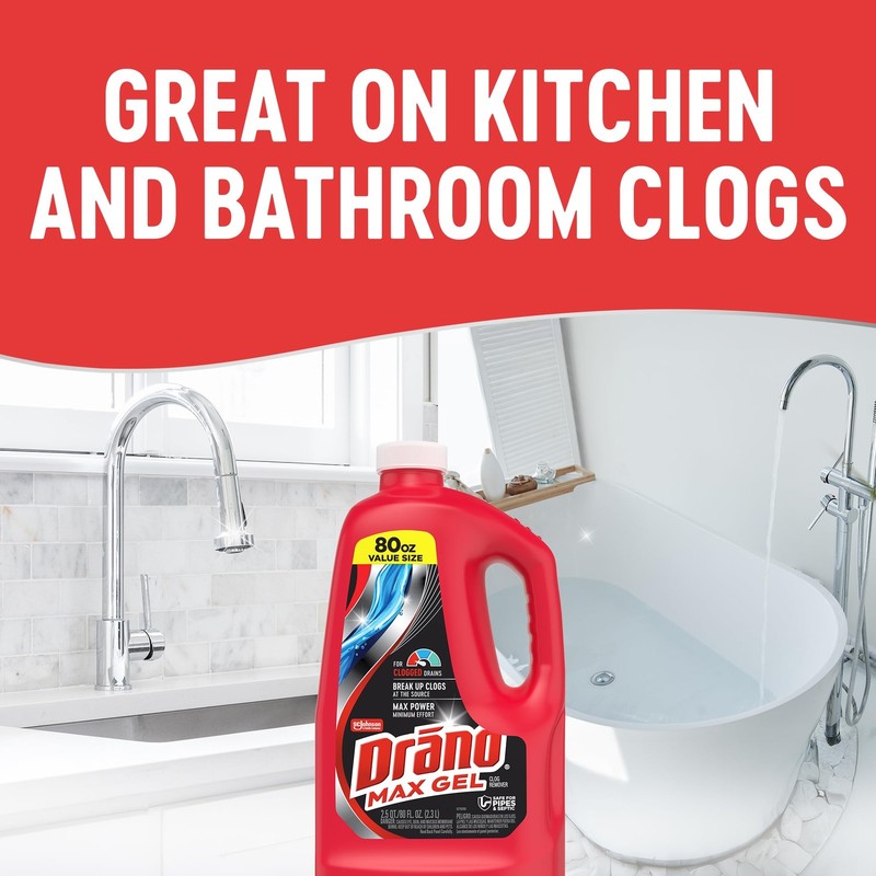 Drano Max Gel Drain Clog Remover & Cleaner, Fast-Acting 80 Fl Oz (Pack of 2) gallery
